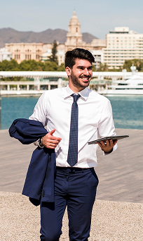 Business man holding a tablet